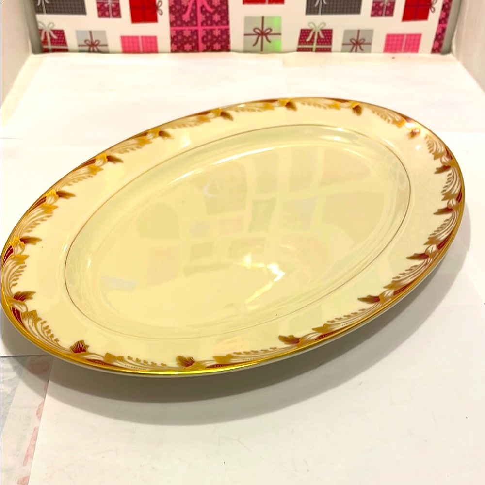 Vintage Large Lenox Cream and Gold Oval Platter Essex by Lennox